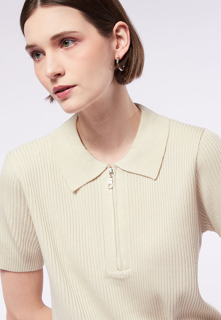 Short Sleeve Polo Top with Zipper