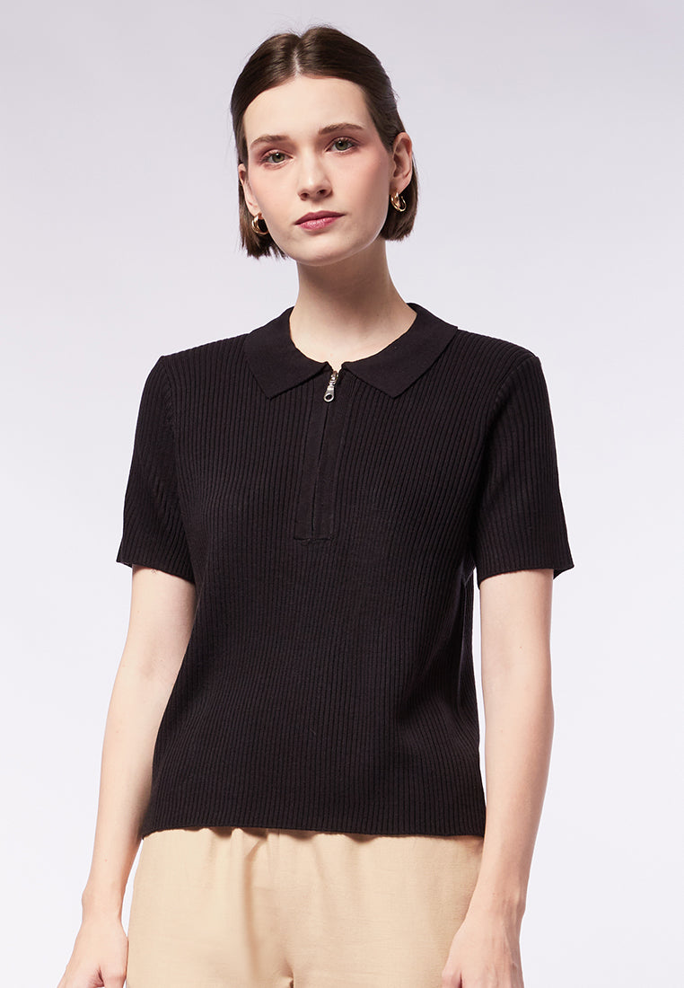 Short Sleeve Polo Top with Zipper