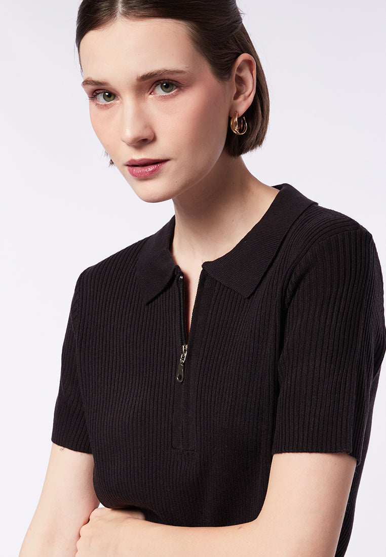 Short Sleeve Polo Top with Zipper