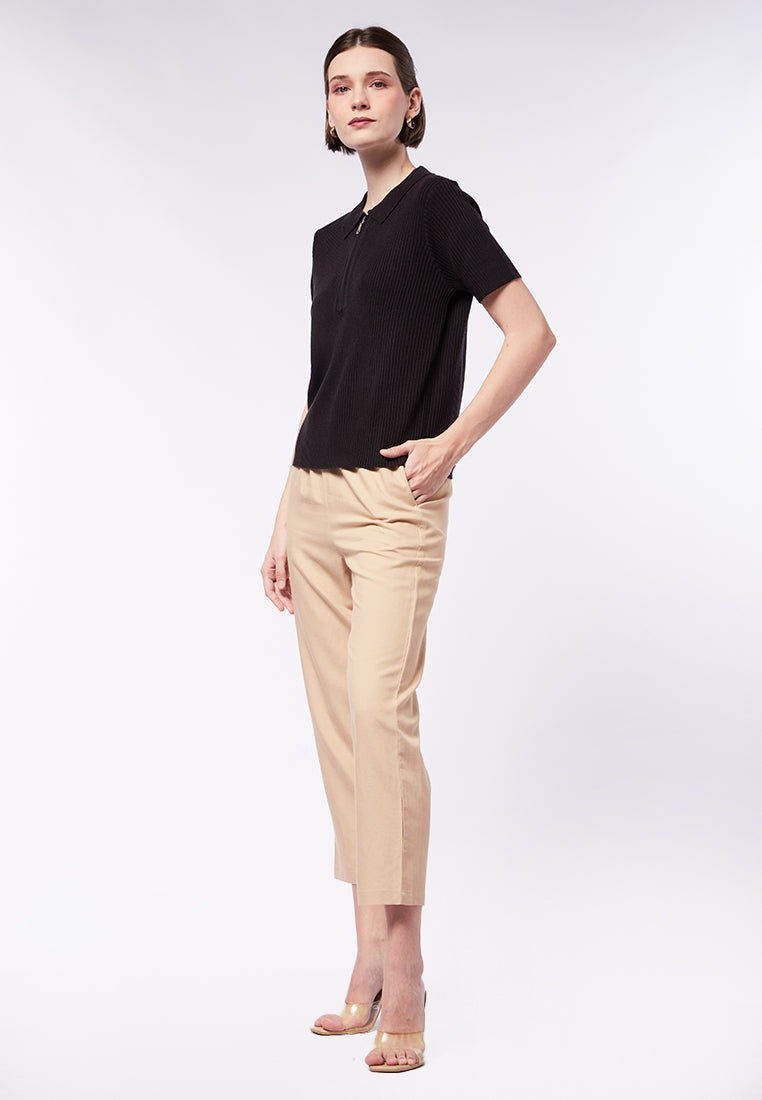 Short Sleeve Polo Top with Zipper