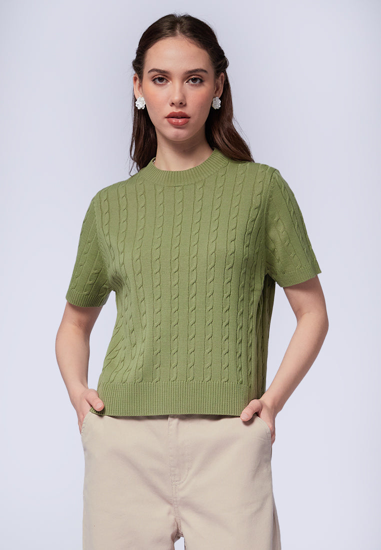 Round Neck Cable Knit Top