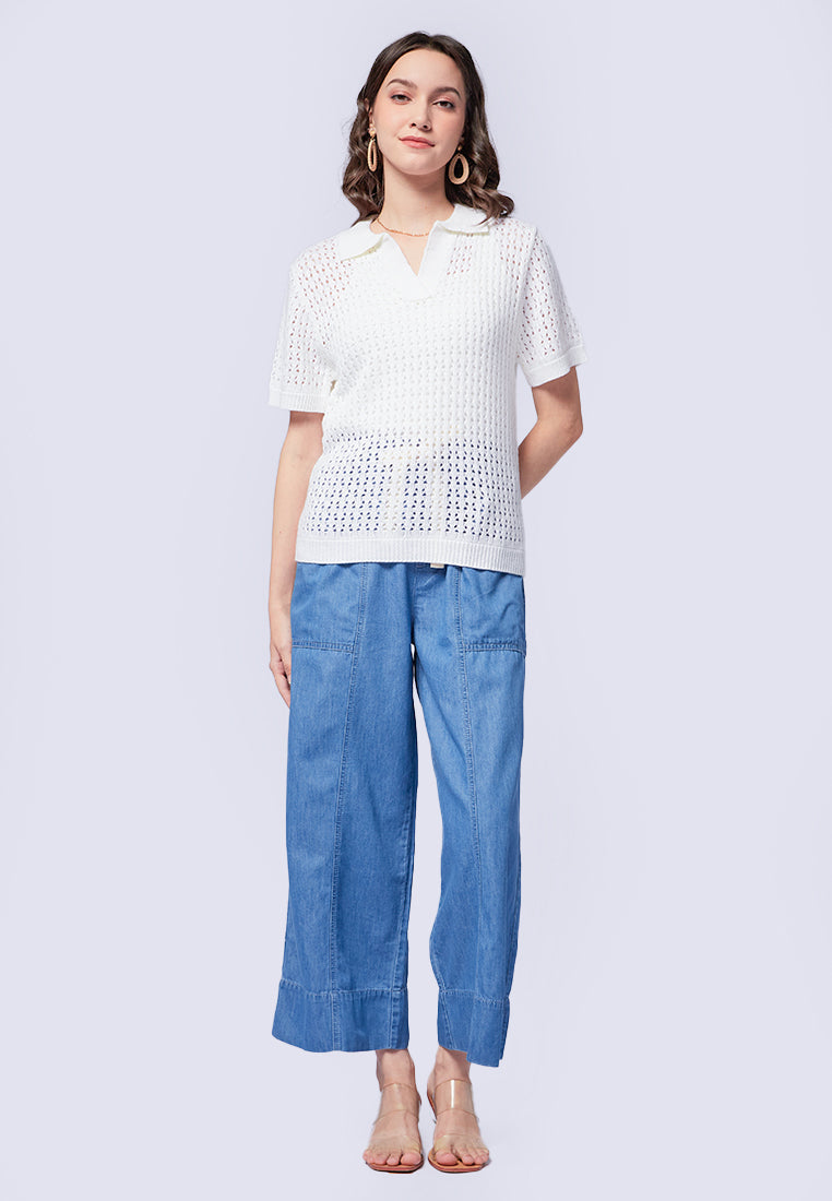 Open Work Knit Polo Top
