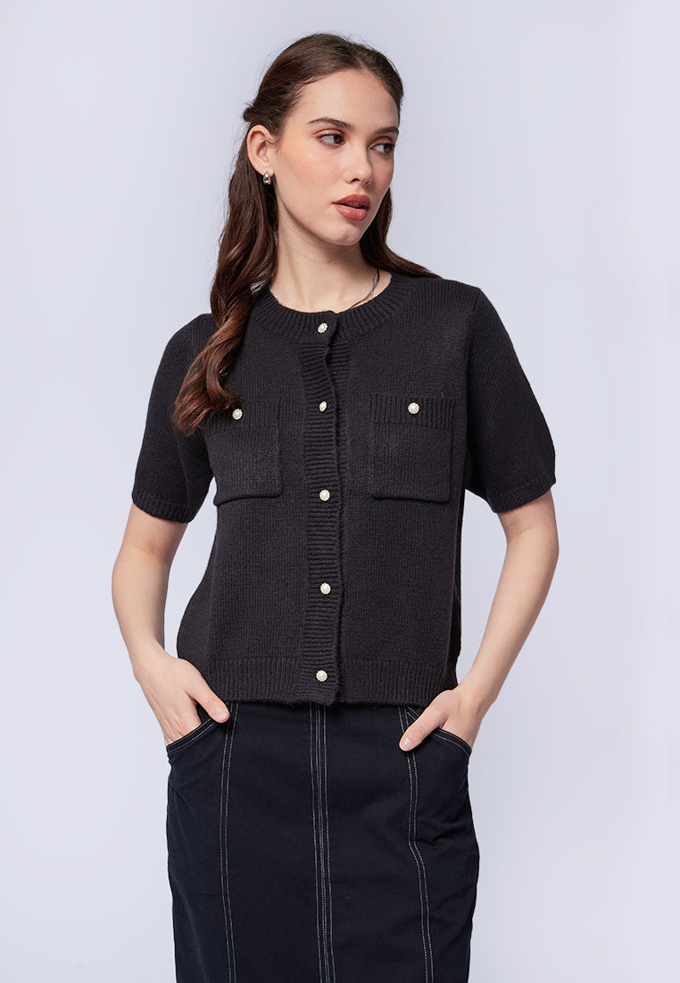 Short Sleeve Round Neck Knit Top