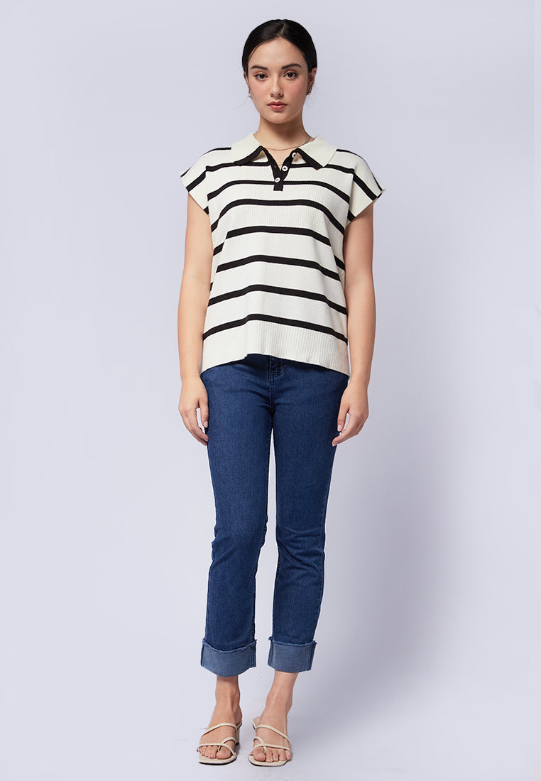 Cap Sleeve Striped Knit Top