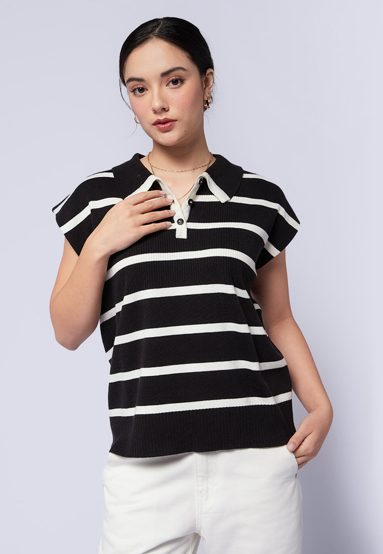 Cap Sleeve Striped Knit Top