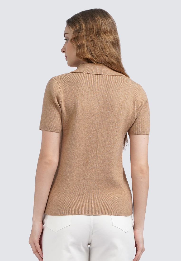 Short Sleeve Knit Top with Zipper