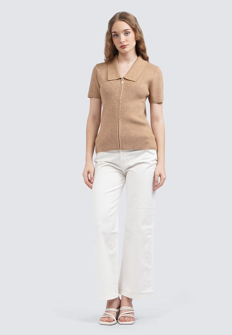 Short Sleeve Knit Top with Zipper