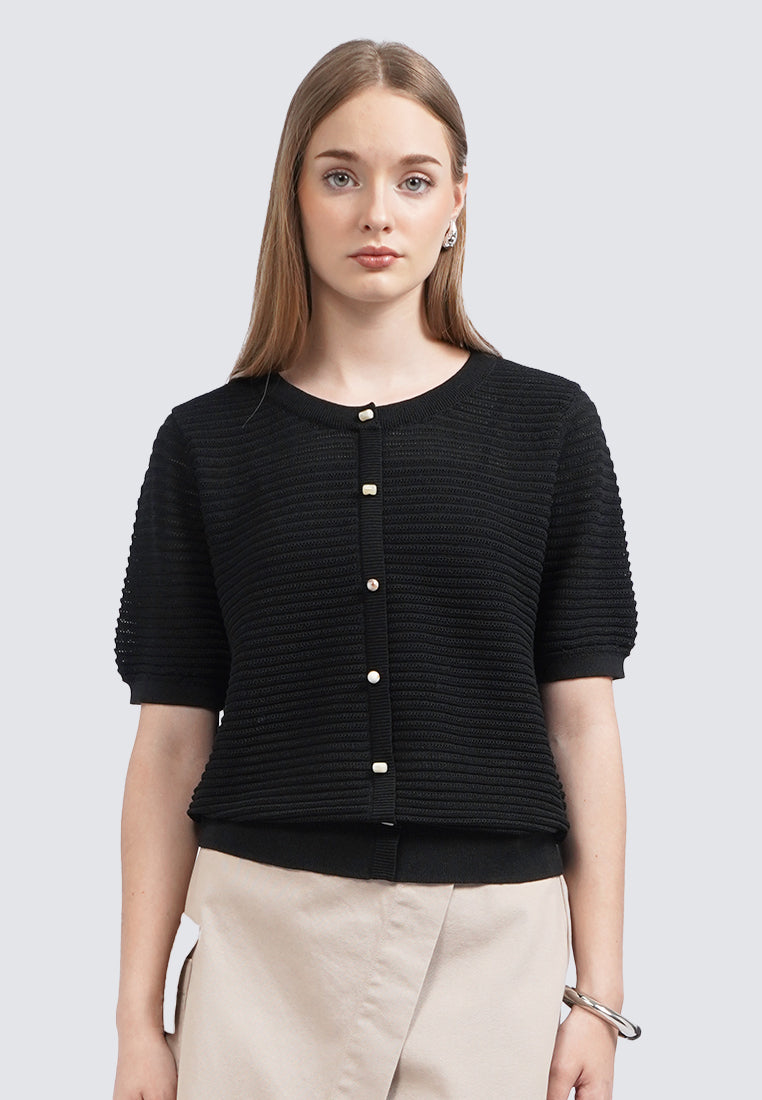 Puff Sleeve Textured Knit Top