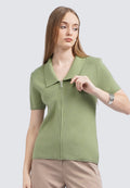 Short Sleeve Knit Top with Zipper