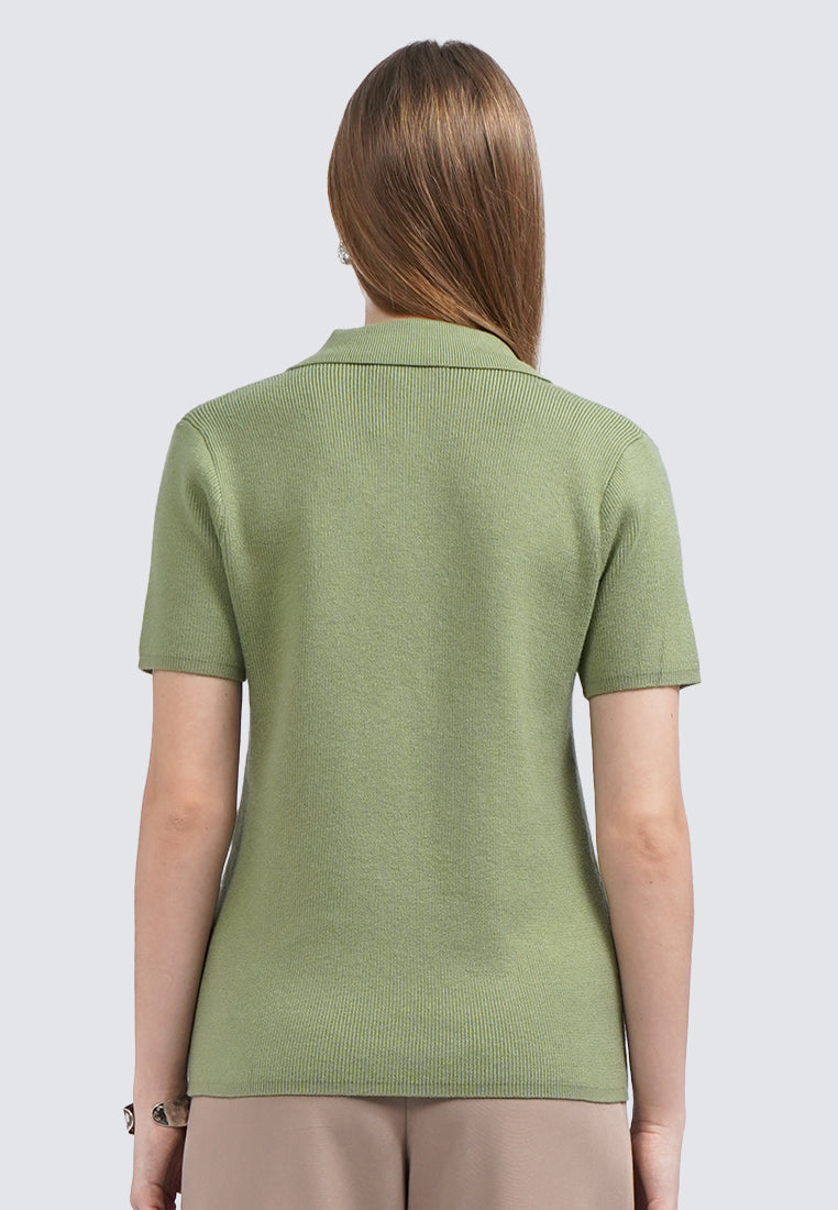 Short Sleeve Knit Top with Zipper