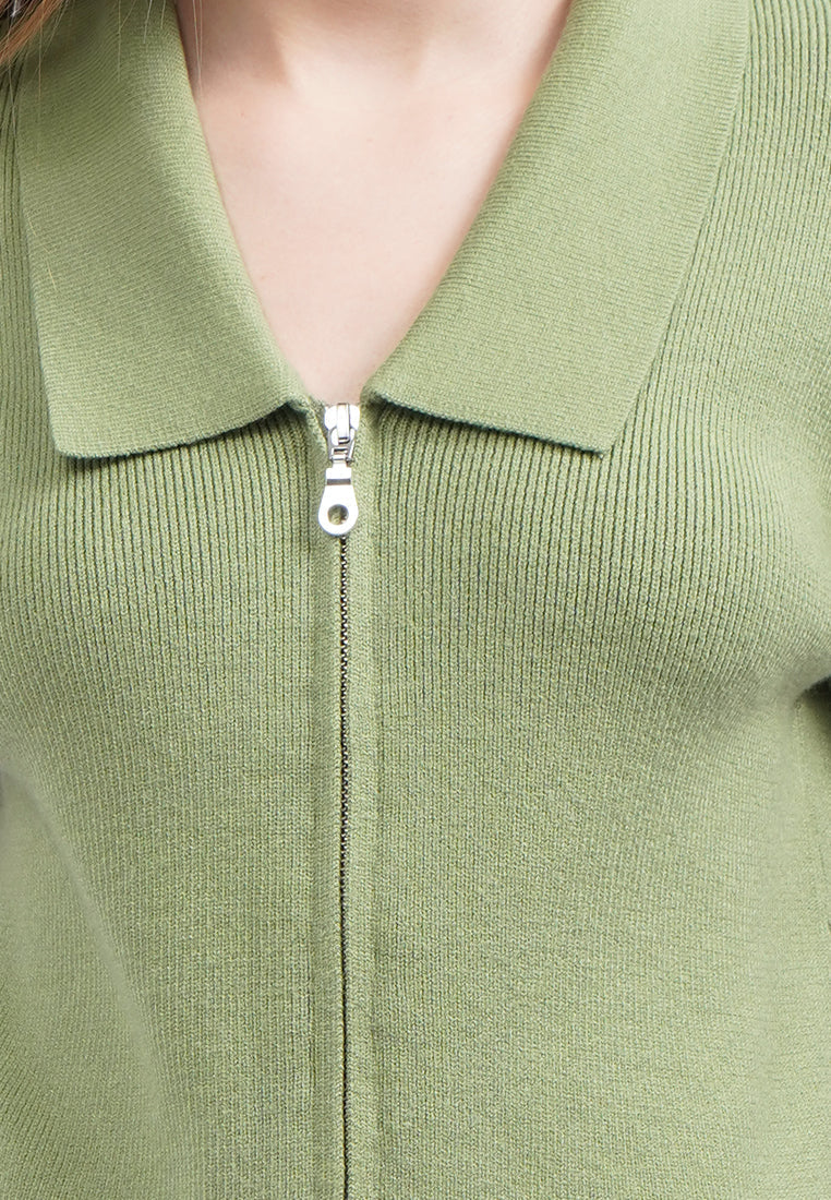 Short Sleeve Knit Top with Zipper