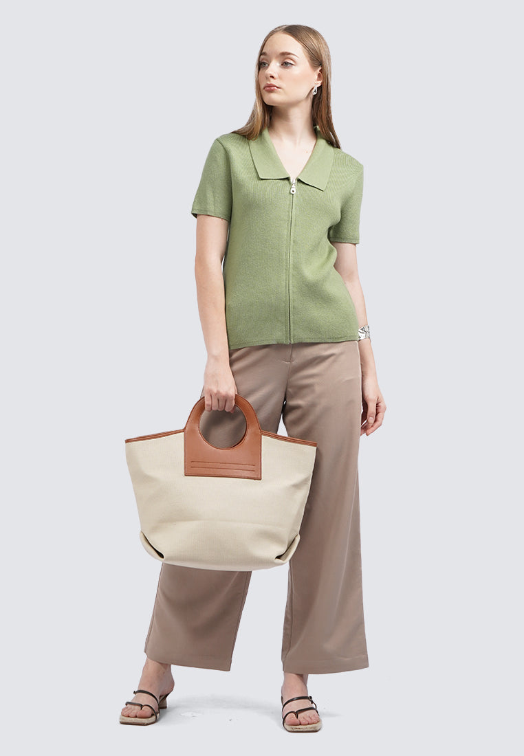 Short Sleeve Knit Top with Zipper