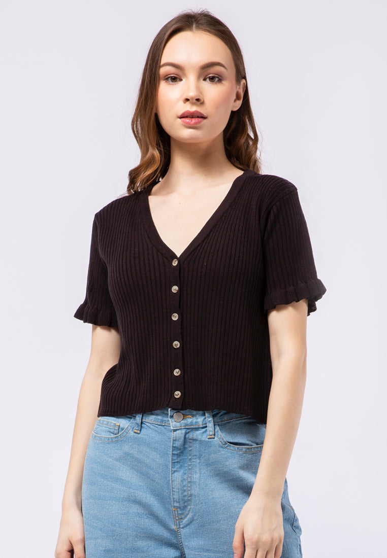 Short Sleeve V-neck Knit Top