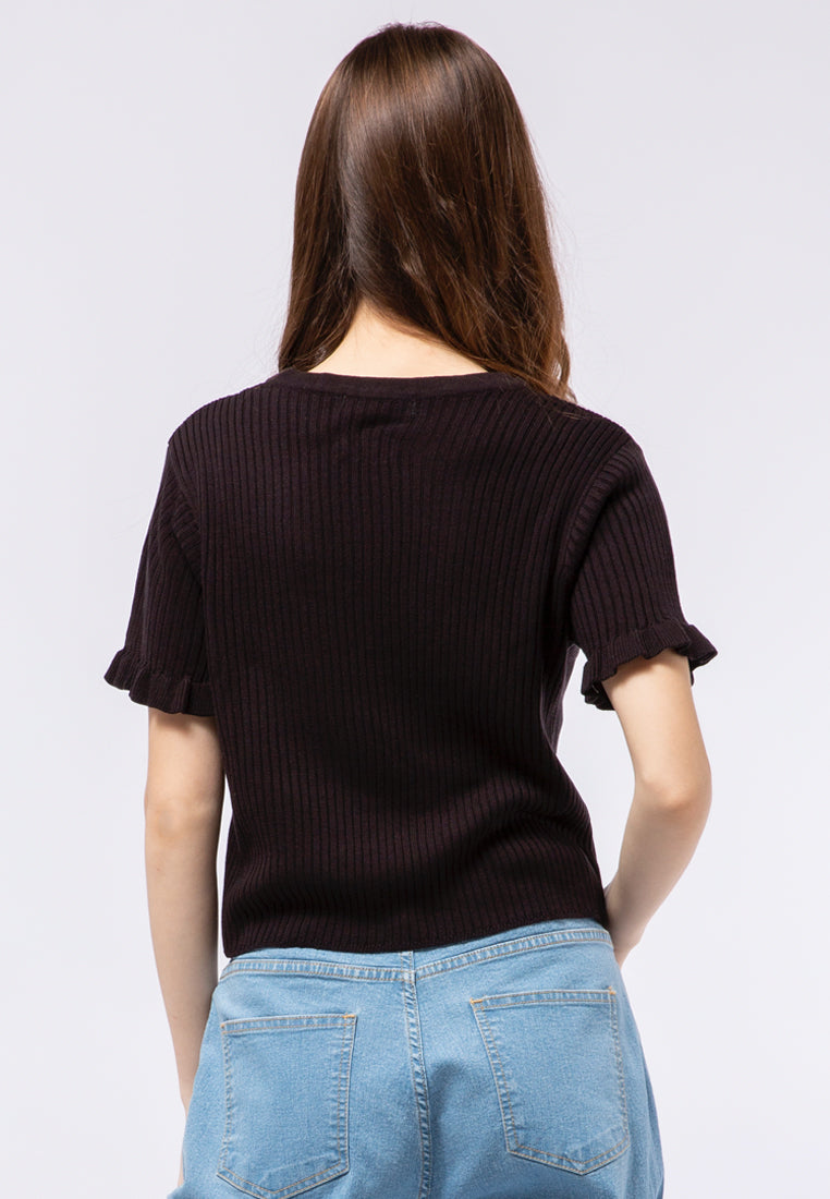 Short Sleeve V-neck Knit Top