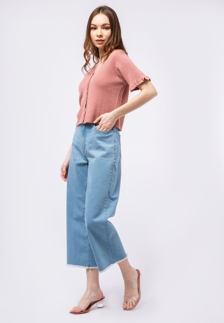 Short Sleeve V-neck Knit Top