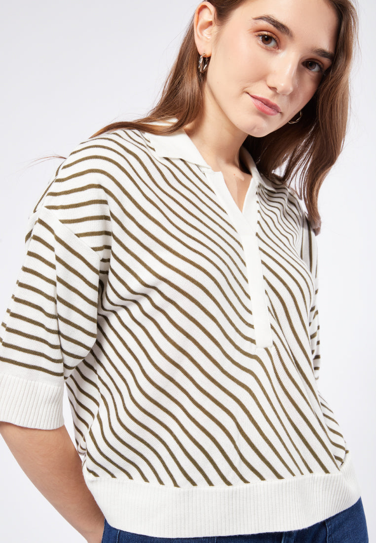 Striped Polo Knit Top