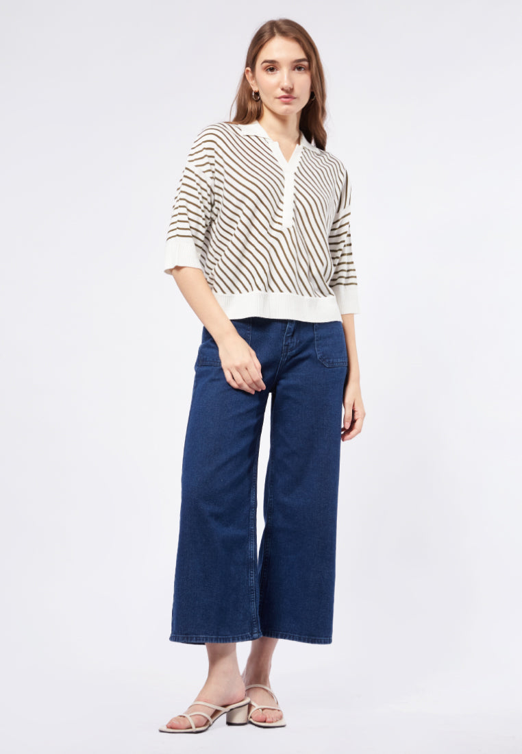Striped Polo Knit Top