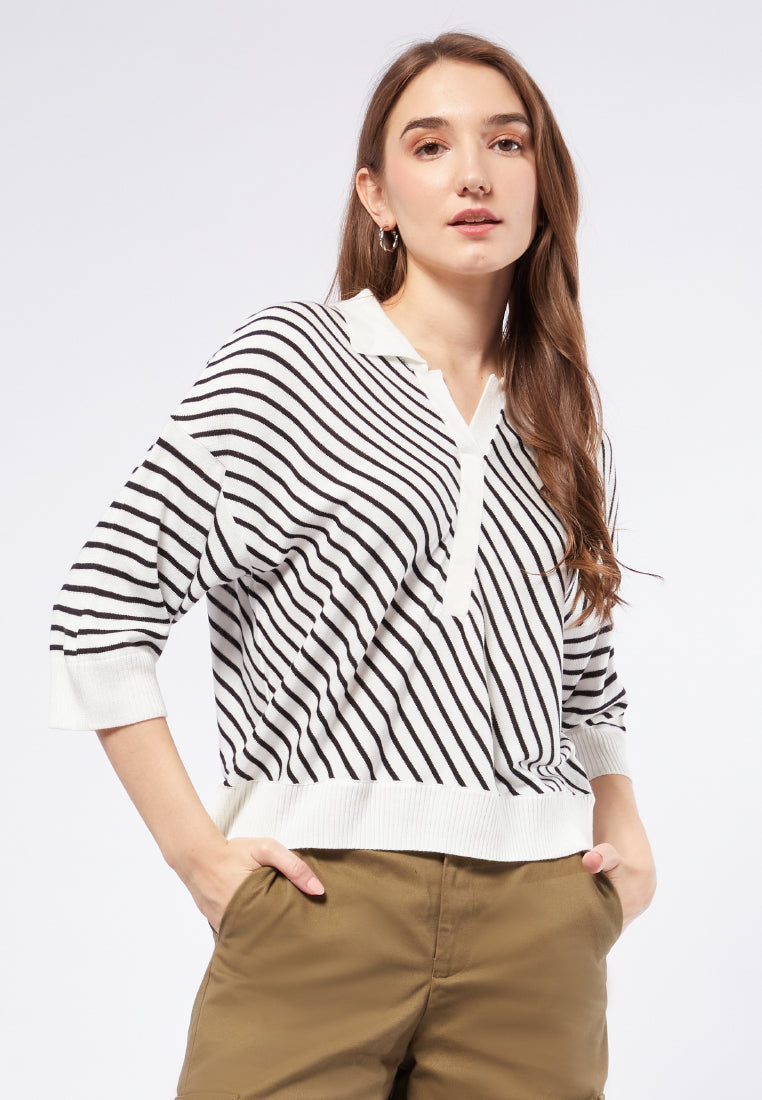 Striped Polo Knit Top