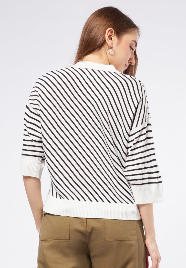 Striped Polo Knit Top