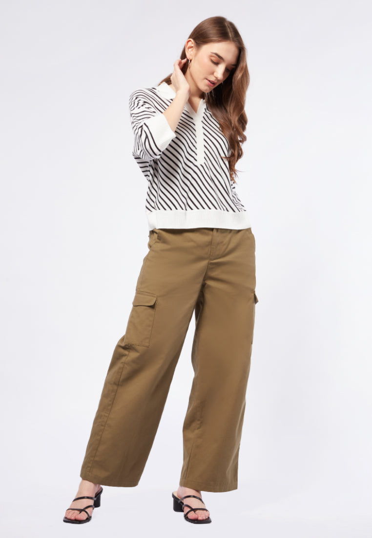 Striped Polo Knit Top