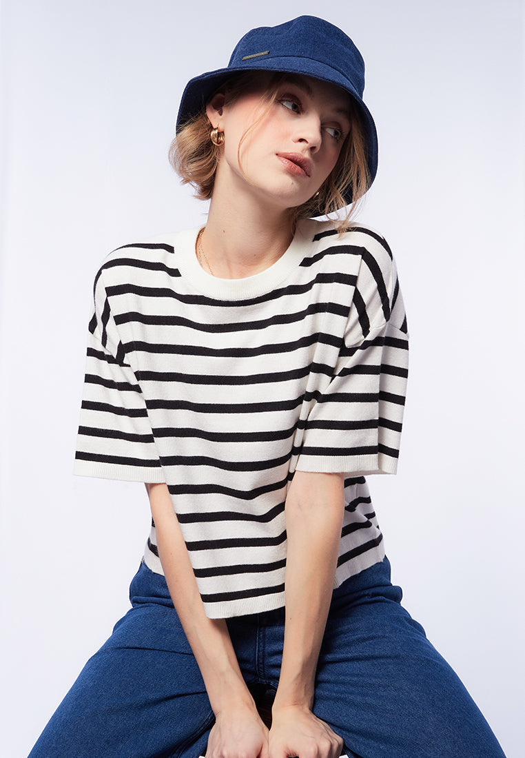 Stripes Short Sleeve Knit Top