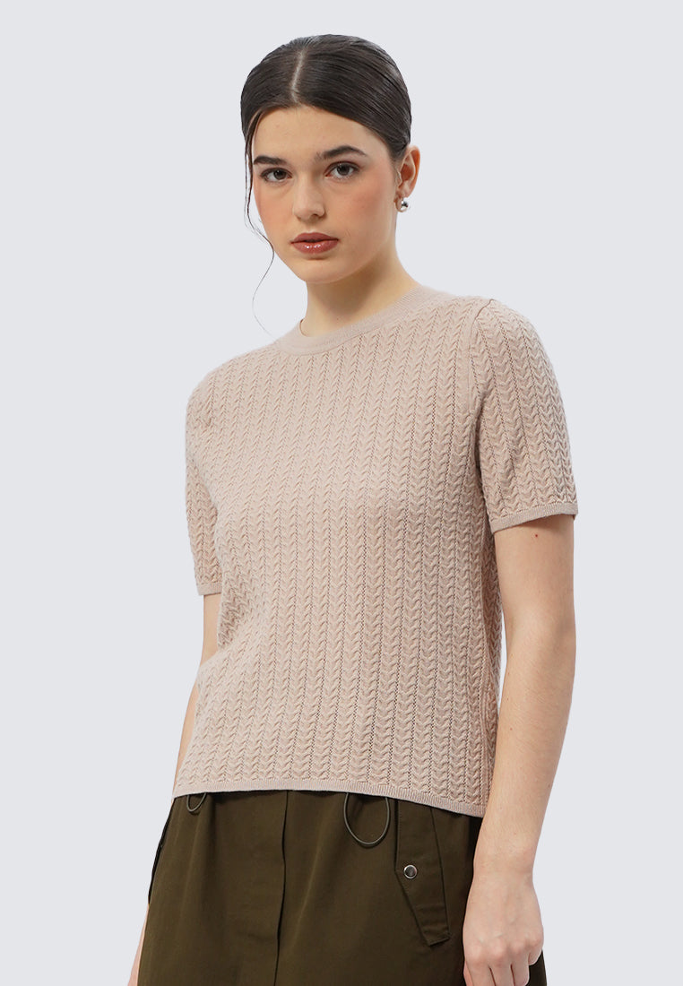 Round Neck Short Sleeve Knit Top