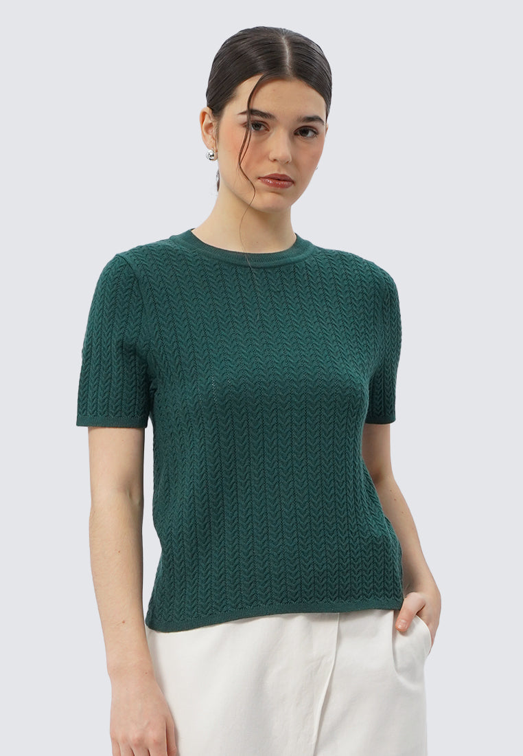 Round Neck Short Sleeve Knit Top