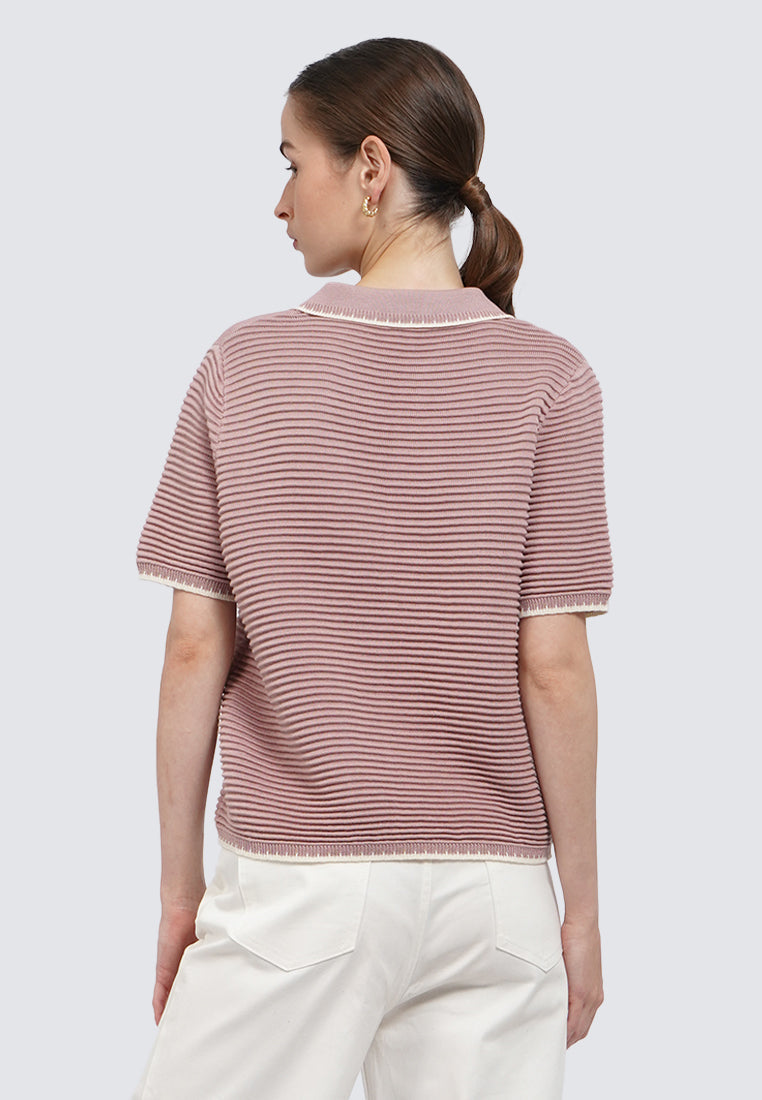 Contrast Lining Stripe Polo Top