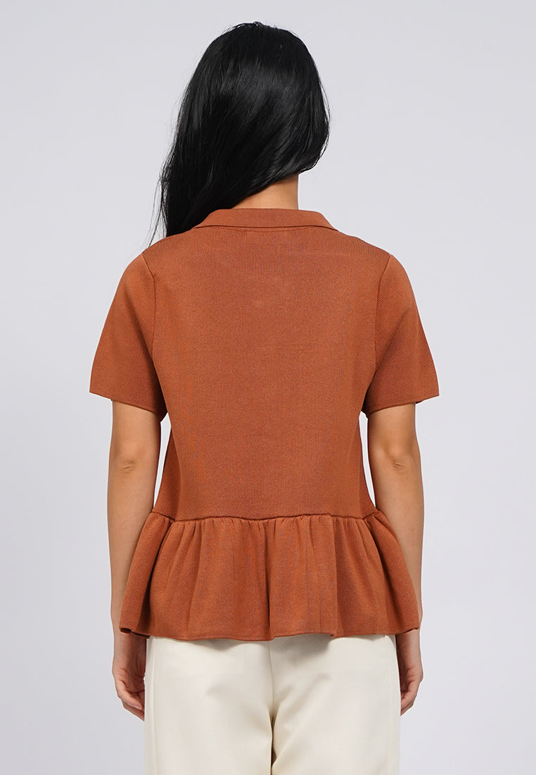 Short Sleeve Peplum Knit Top