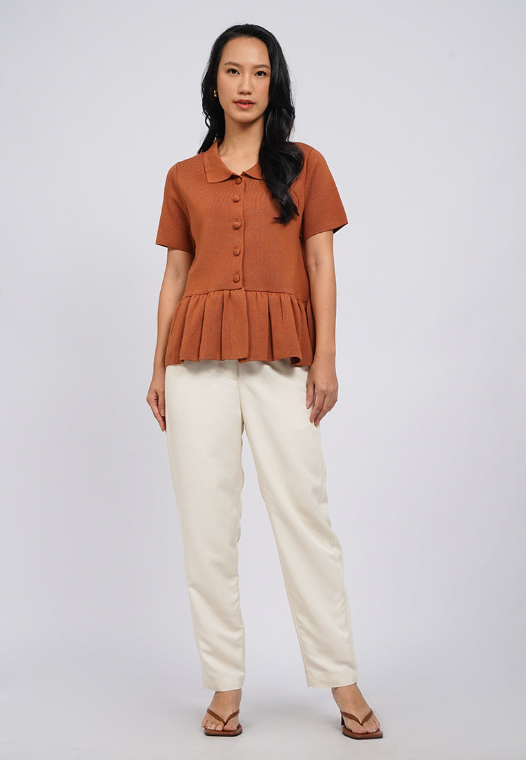 Short Sleeve Peplum Knit Top