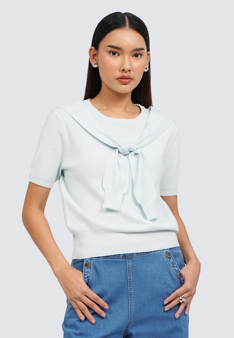 Knot Details Short Sleeve Knit Top