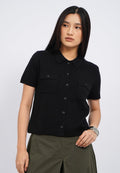 Double Pocket Collared Knit Top