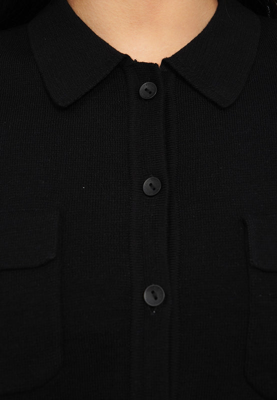 Double Pocket Collared Knit Top