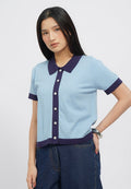 Contrast Collar Short Sleeve Knit Top