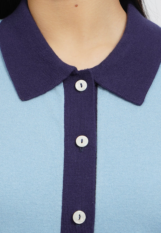Contrast Collar Short Sleeve Knit Top