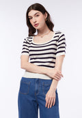 Square Neck Striped Knit Top