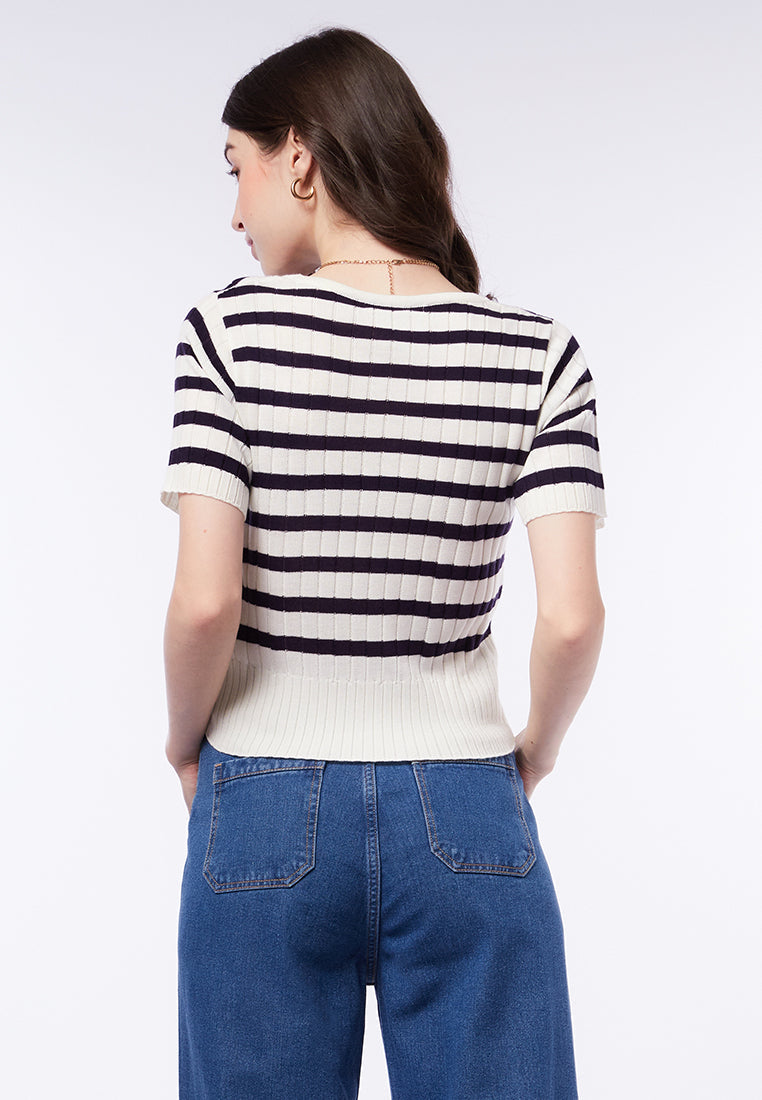 Square Neck Striped Knit Top