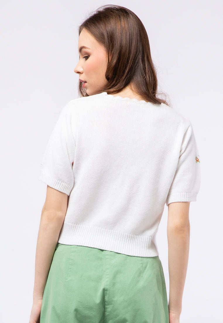Embroidered Knit Crop Top