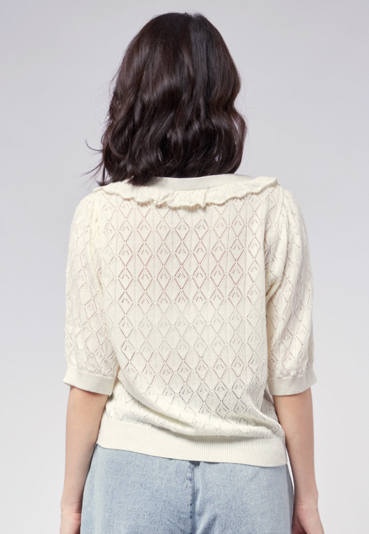 Puff Sleeve Knit Top with Ruffle Details
