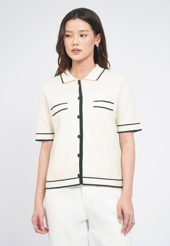 Contrast Details Short Sleeve Knit Top