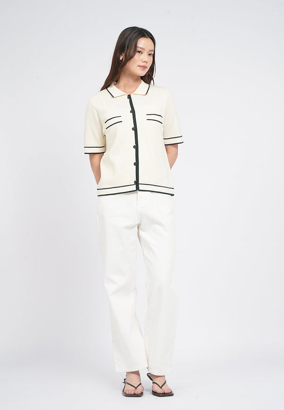 Contrast Details Short Sleeve Knit Top