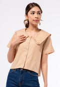 Short Sleeve Blouse with Wide Collar