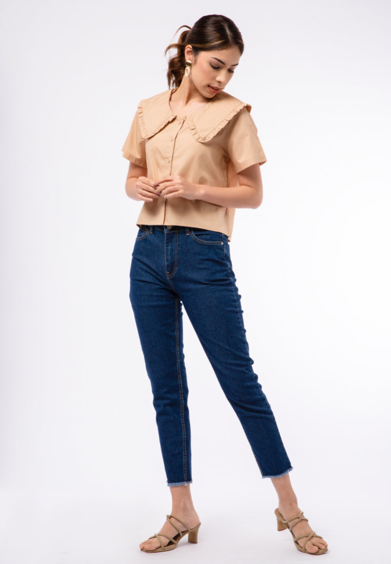 Short Sleeve Blouse with Wide Collar