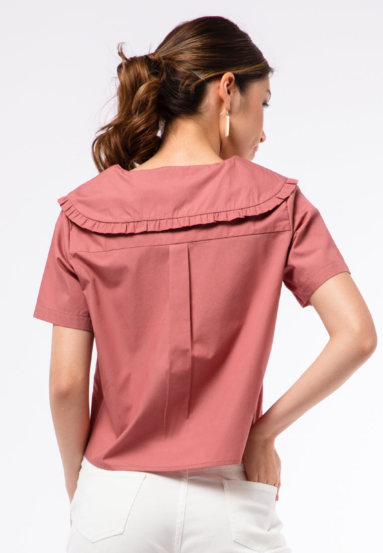 Short Sleeve Blouse with Wide Collar