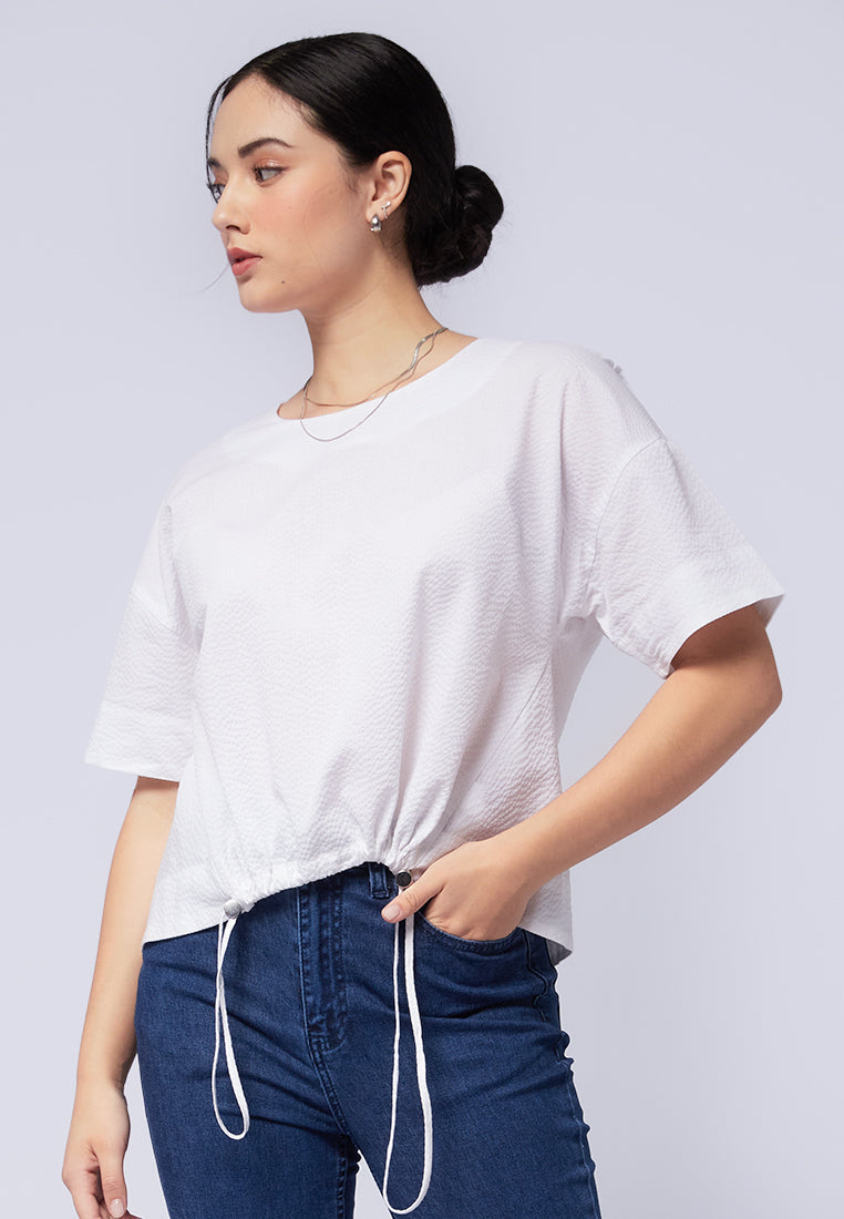 Round Neck Blouse with Drawstring Hem