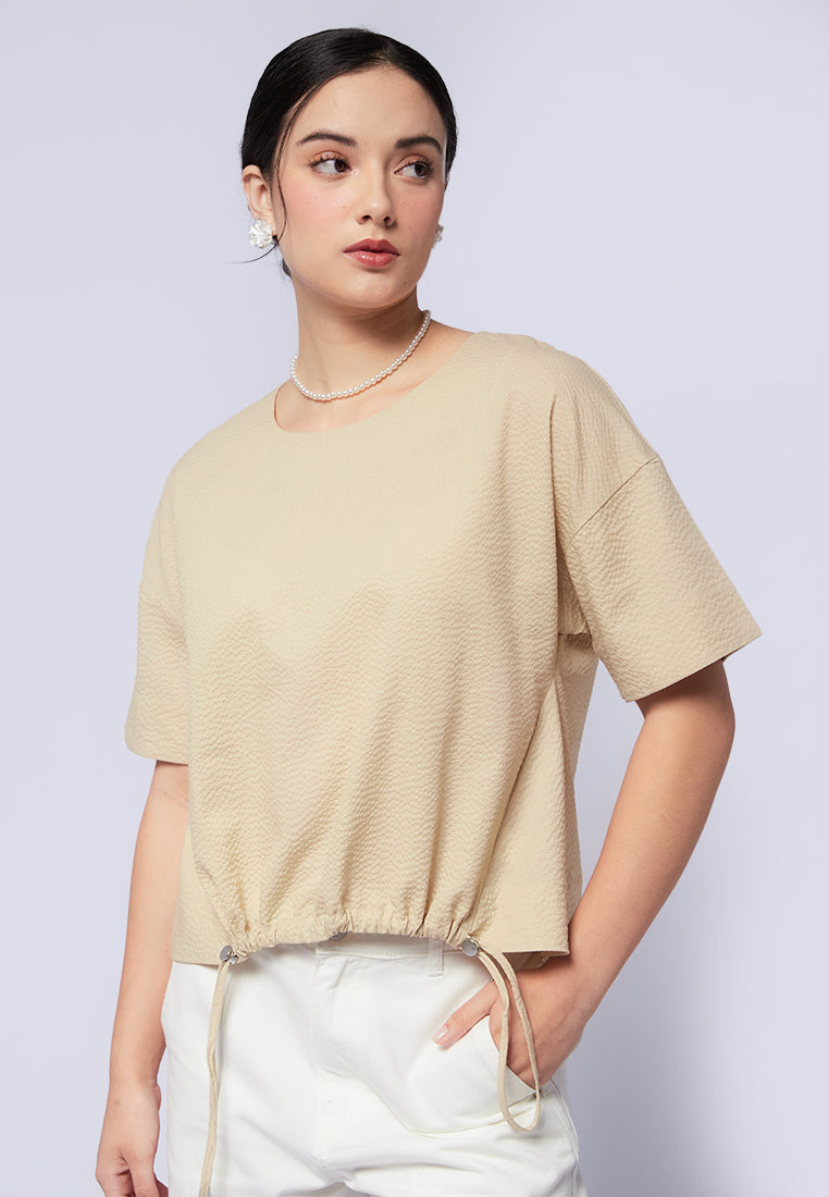 Round Neck Blouse with Drawstring Hem
