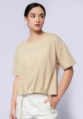 Round Neck Blouse with Drawstring Hem