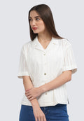 V-Neck Eyelet Short Sleeve Blouse