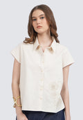 Embroidered Short Sleeve Linen Blouse