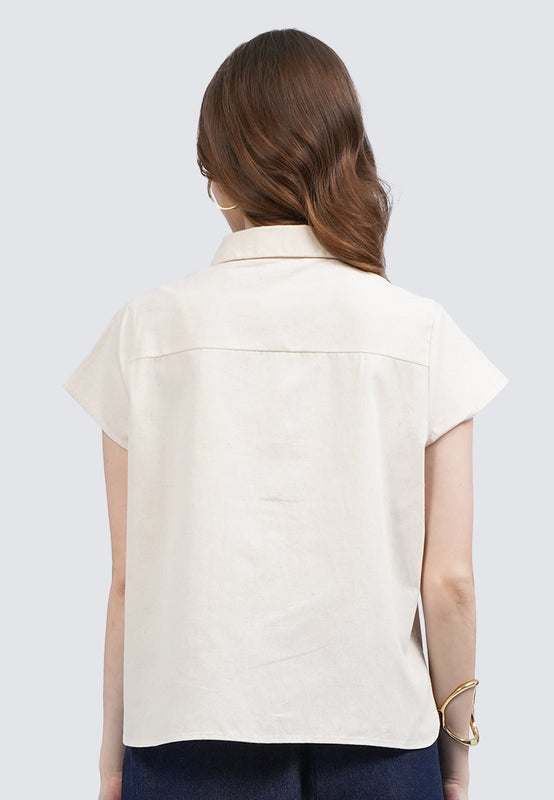 Embroidered Short Sleeve Linen Blouse